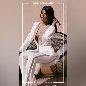 JLUXLABEL Silver rhinestone trim suit